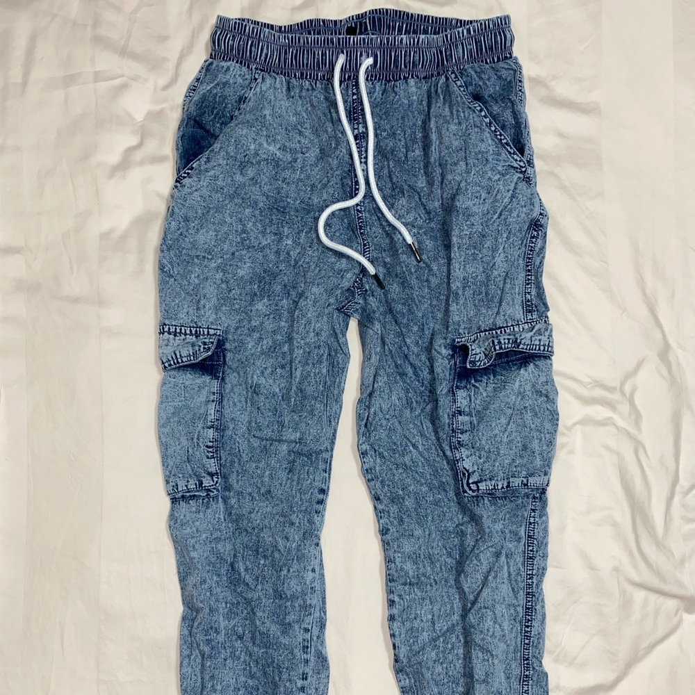 Washed blue jean joggers